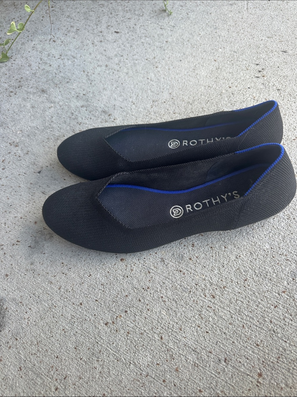 Rothy's Black Knit Ballet Flats with Blue Trim